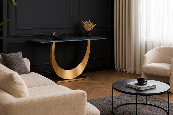 Cetona Italian Sintered Stone Console Table in Crystal Blue Marble Look 160 cm