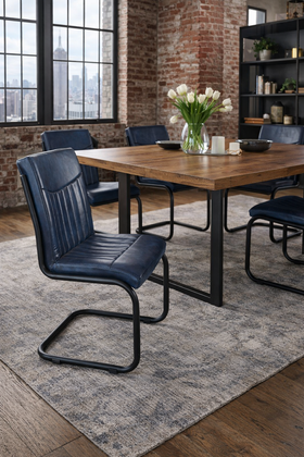 Veneto Leather Cantilever Dining Chair in Navy Blue