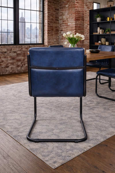 Veneto Leather Cantilever Dining Chair in Navy Blue