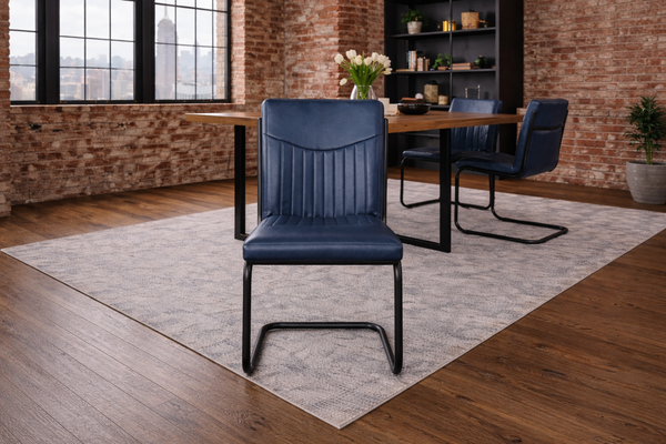 Veneto Leather Cantilever Dining Chair in Navy Blue