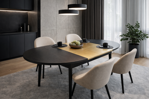 Brenda Solid Mango Wood and Brass Extendable Dining Table Black 140-200cm