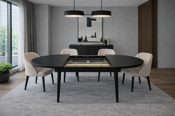 Brenda Solid Mango Wood and Brass Extendable Dining Table Black 140-200cm