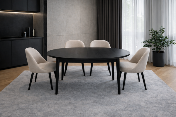 Brenda Solid Mango Wood and Brass Extendable Dining Table Black 140-200cm