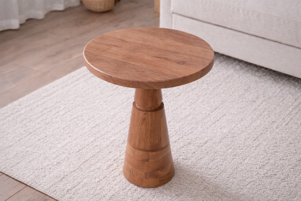 Aria Mosaic Solid Acacia Wood Side Table in Natural Brown 40cm