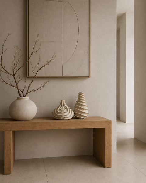 Modern White Decorative Ornaments Set of 2 - White Textured MDF Tabletop Décor 25 x 23cm and 17 x 30cm