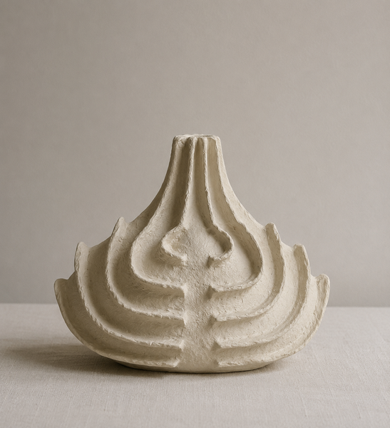 Modern White Decorative Ornaments Set of 2 - White Textured MDF Tabletop Décor 25 x 23cm and 17 x 30cm