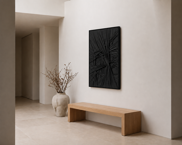 Carved 3D Canvas Textured Framed Wall Art - Large Black Statement Piece 75 × 100 cm