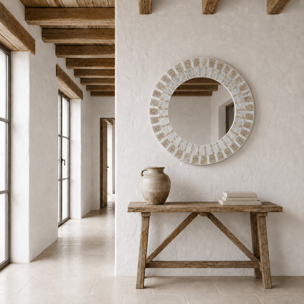 Round Capiz Shell Wall Large Mirror – Natural Statement Frame 75 cm