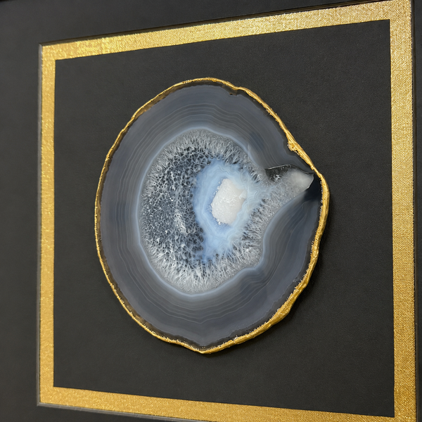 Framed Blue Grey Agate Wall Art - Luxury Natural Stone Statement Piece 45 x 45cm