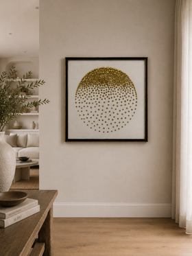 Framed Stone Wall Art - Natural Textured Gold & White Statement Piece 60 x 60cm