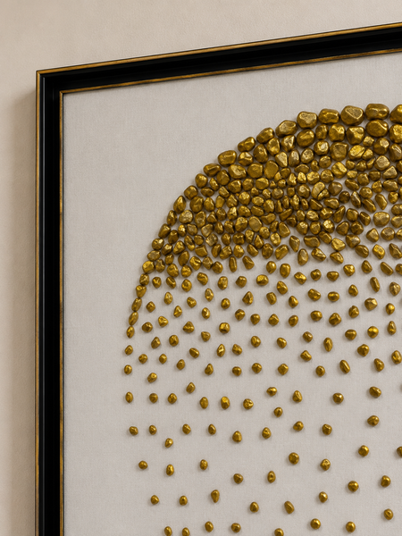 Framed Stone Wall Art - Natural Textured Gold & White Statement Piece 60 x 60cm