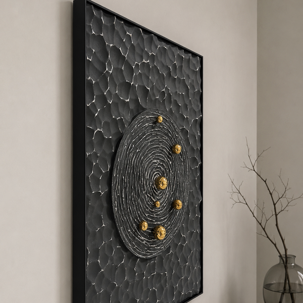 Carved 3D Wall Art - Textured Black Sculptural Statement Piece  75 x 100cm