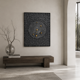 Carved 3D Wall Art - Textured Black Sculptural Statement Piece  75 x 100cm