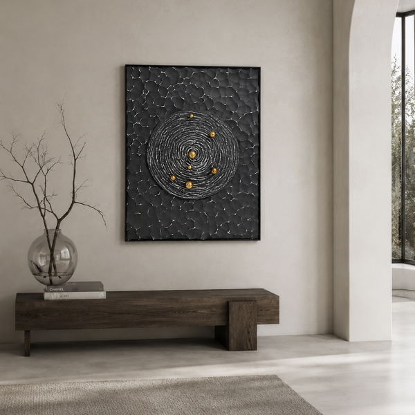Carved 3D Wall Art - Textured Black Sculptural Statement Piece  75 x 100cm