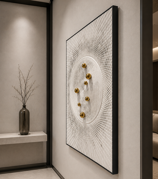 Carved 3D Wall Art - Textured White and Gold Sculptural Statement Piece  75 x 100cm