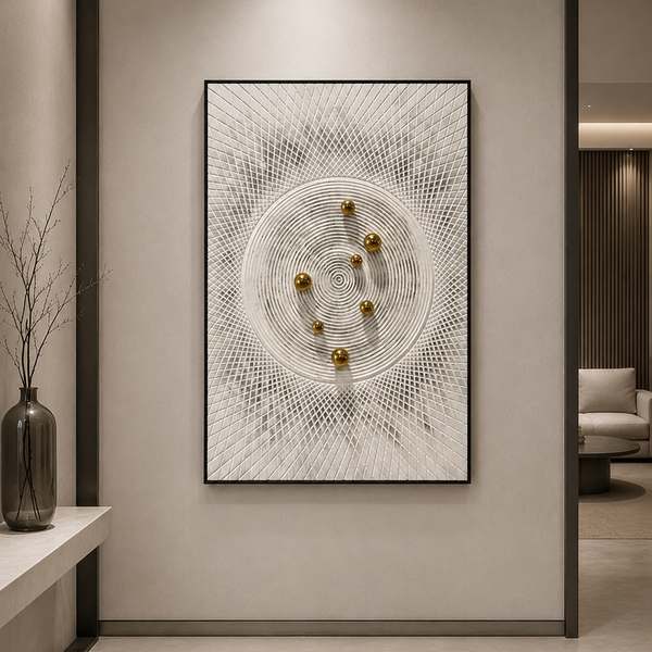 Carved 3D Wall Art - Textured White and Gold Sculptural Statement Piece  75 x 100cm