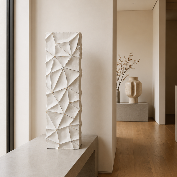 Modern Decorative Display Plinth - White Textured Geometric Sculptural Stand 80cm
