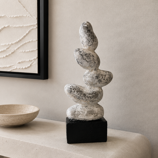Modern Stacked Stone Tabletop Sculpture – White Textured Decorative Ornament 48cm