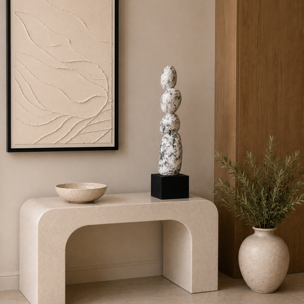 Modern Stacked Stone Tabletop Sculpture – White Textured Decorative Ornament 55 cm