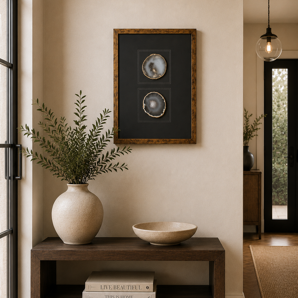 Framed Blue Agate Wall Art - Modern Natural Gemstone Statement Piece 40 x 50cm