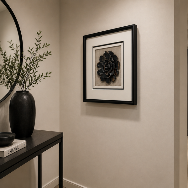 Framed Black Agate Wall Art - Elegant Natural Gemstone Statement Piece 40 x 40cm