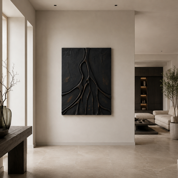 Carved 3D Wall Art - Textured Black Abstract Statement Piece 75 x 100cm