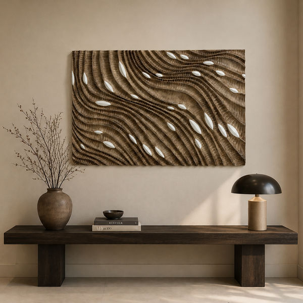 Carved 3D Wall Art - Textured Taupe Abstract Statement Wall Panel 120 x 80cm