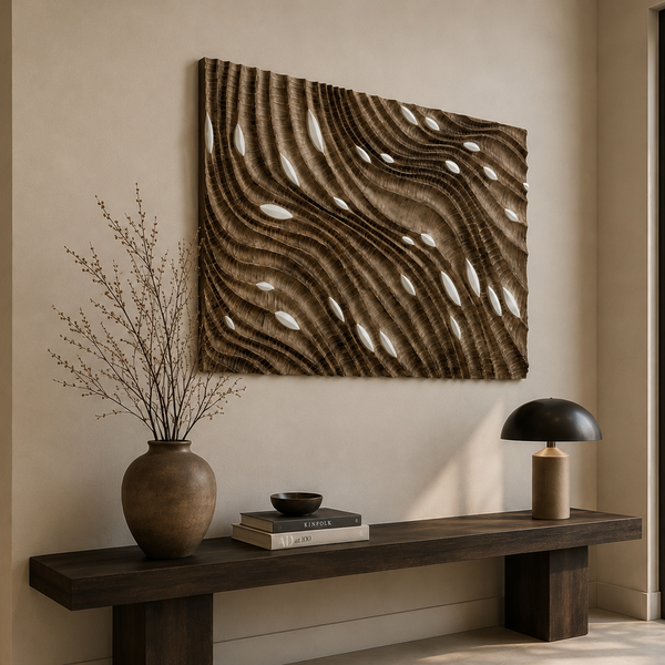 Carved 3D Wall Art - Textured Taupe Abstract Statement Wall Panel 120 x 80cm