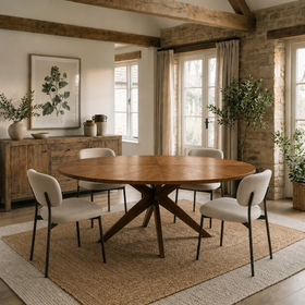 Solid Acacia Wood  Oval Dining Table 170cm - Solis Sculptural Base