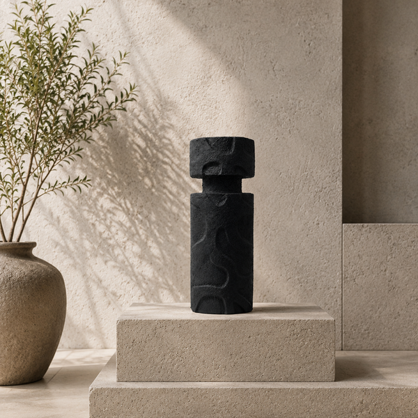 Decorative Display Plinth - Modern Black Sculptural Stand 42cm