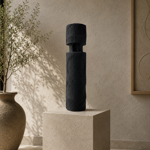 Decorative Display Plinth - Modern Black Sculptural Stand 42cm