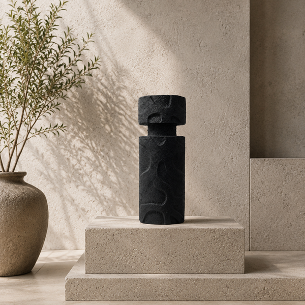 Decorative Display Plinth - Modern Black Sculptural Stand 42cm