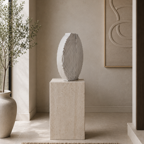 Carved Tabletop Sculpture - White Textured Decorative Ornament 31cm