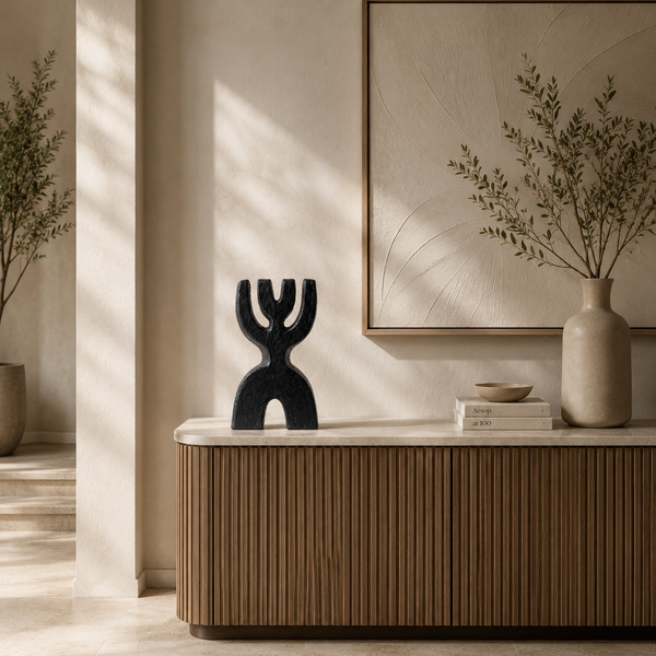 Modern Tabletop Sculpture - Black Sculptural Decorative Accent 34cm