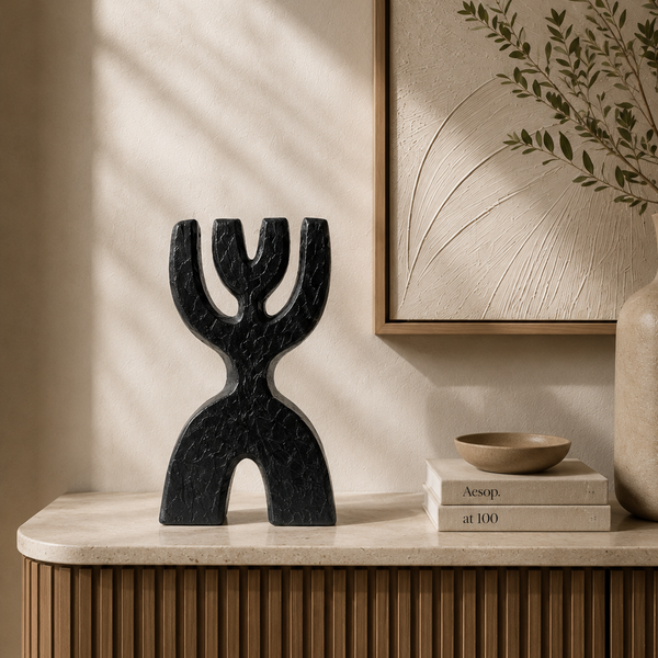 Modern Tabletop Sculpture - Black Sculptural Decorative Accent 34cm