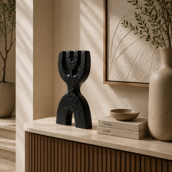 Modern Tabletop Sculpture - Black Sculptural Decorative Accent 34cm