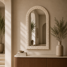 Modern Large Arched Wall Mirror - White Frame 102.5 x 65cm