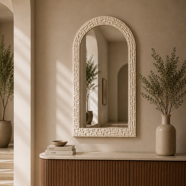 Modern Large Arched Wall Mirror - White Frame 102.5 x 65cm