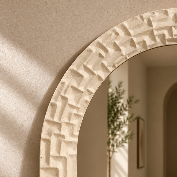 Modern Large Arched Wall Mirror - White Frame 102.5 x 65cm