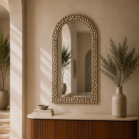 Modern Large Arched Wall Mirror - Antique Gold Frame 102.5 x 65cm