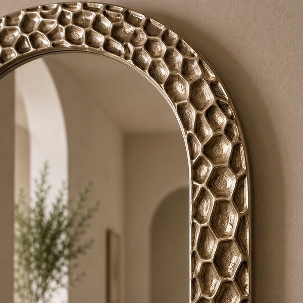 Modern Large Arched Wall Mirror - Antique Gold Frame 102.5 x 65cm