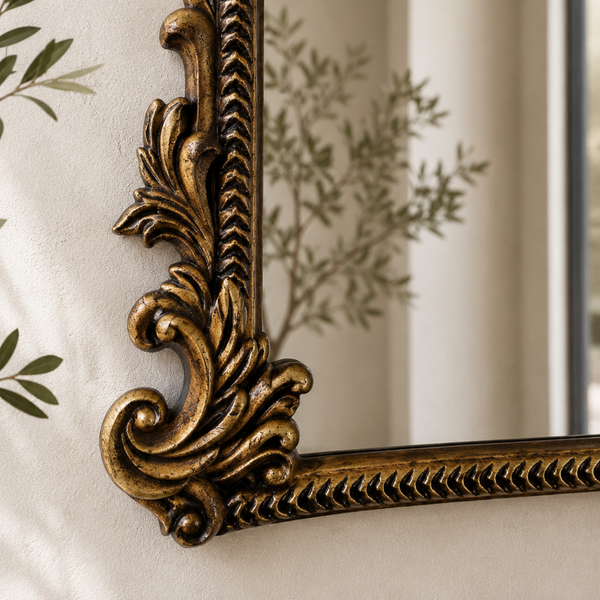 Vintage Arched Wall Mirror - Antique Gold Ornate Frame  50.5 x 41cm