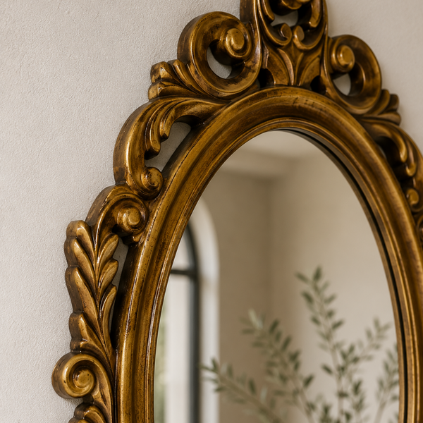 Vintage Oval Wall Mirror - Antique Gold Ornate Frame 59 x 39cm
