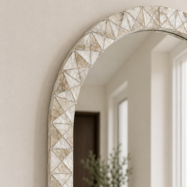 Capiz Shell Arched Wall Mirror - White Coastal Statement Mirror 50 x 75cm