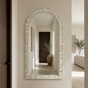 Capiz Shell Arched Wall Mirror - White Coastal Statement Mirror 50 x 75cm