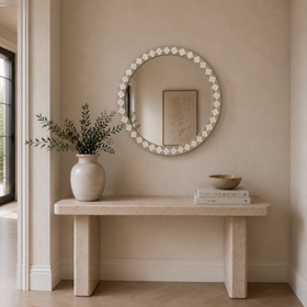 Round Capiz Shell Wall Mirror - Antique Gold Statement Frame 75cm