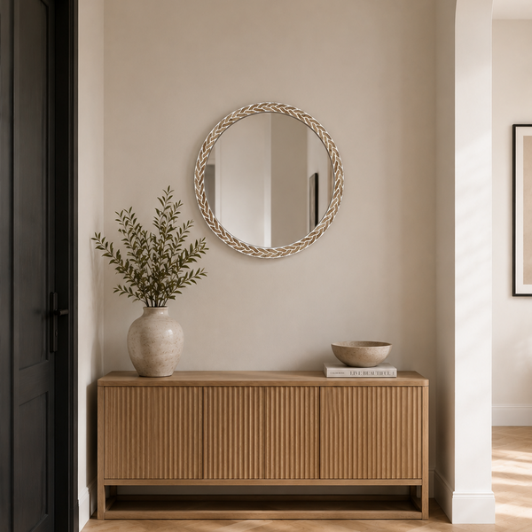 Round Capiz Shell Wall Mirror -Natural Textured Statement Frame 75cm