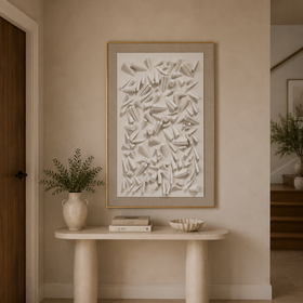 Gold Framed Wood Wall Art - Large Textured White Statement Piece 80 x 120cm