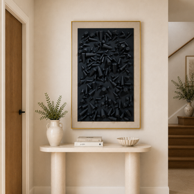 Gold Framed Wood Wall Art - Large Textured Black Statement Piece 80 x 120cm