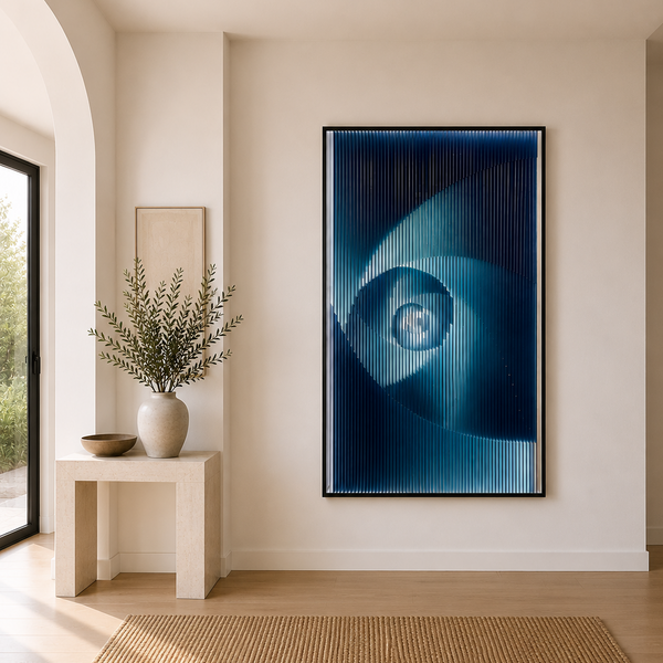 Large 3D Textured Acrylic Wall Art - Navy Geometric Luxury Wall Decor 80 x 120cm